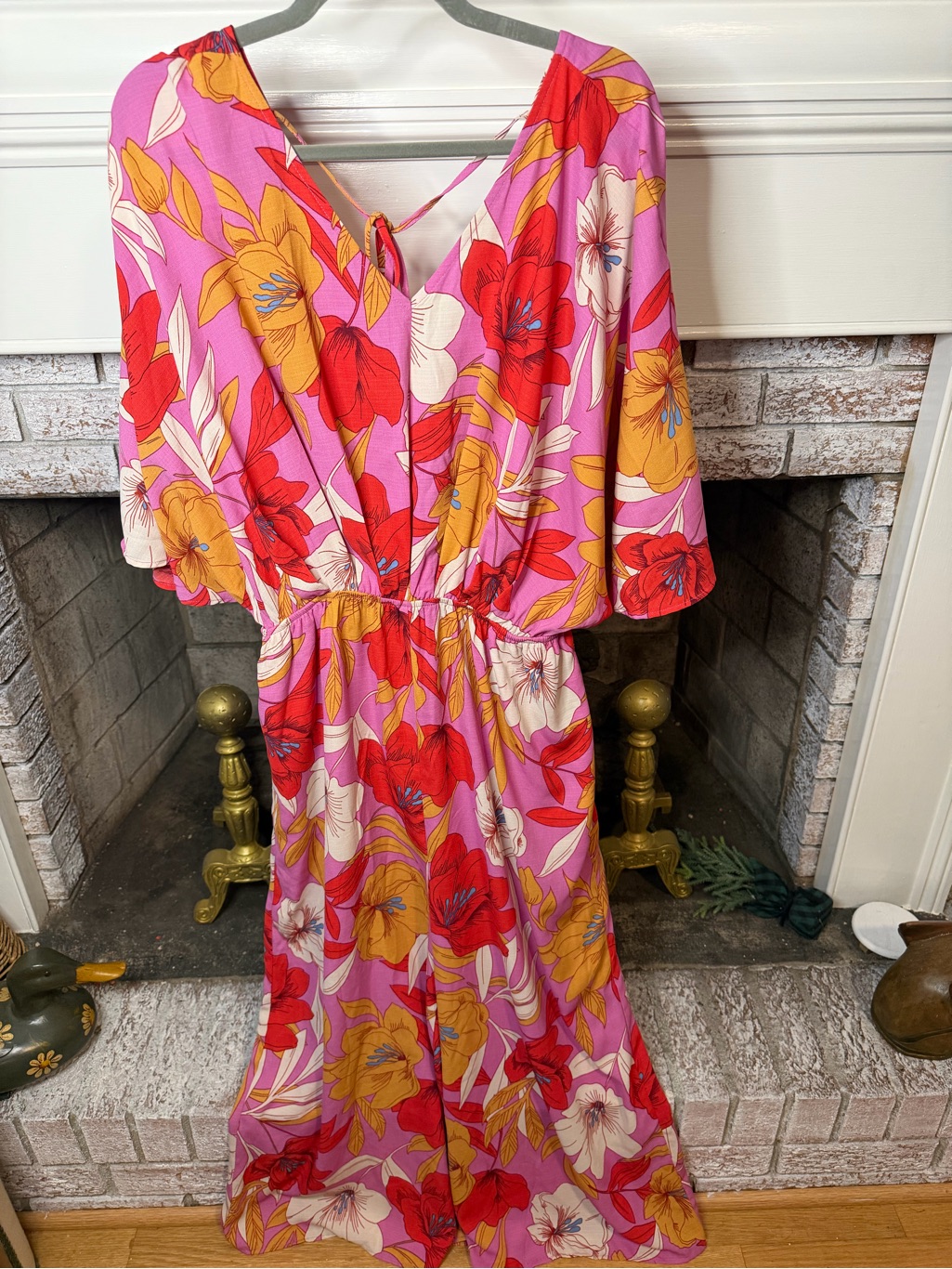 Easel Vibrant Floral Jumpsuit In Pink, Red & Yellow